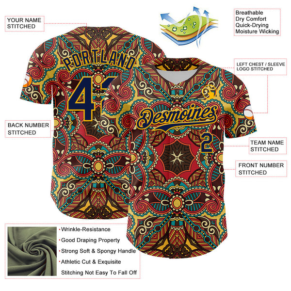 Maxcorners Custom Red Navy-Gold 3D Pattern Design Burner Costumes Exotic Premium Baseball Jersey LM0210