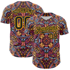 Maxcorners Custom Purple Black-Gold 3D Pattern Design Burner Costumes Exotic Authentic Baseball Jersey
 LM0609
