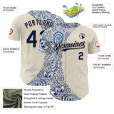 Maxcorners Custom Cream Navy Royal-Vegas Gold 3D Pattern Design Burner Costumes Paisley Premium Baseball Jersey LM0210
