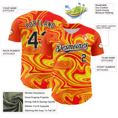 Maxcorners Custom Orange Black Gold-White 3D Pattern Design Rave Party Marble Lava Premium Baseball Jersey LM0210