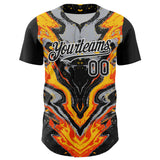Maxcorners Custom Black Gray Orange Yellow-White 3D Pattern Design Rave Party Marble Lava Premium Baseball Jersey LM0210