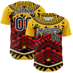 Maxcorners Custom Yellow Black Red-White 3D Pattern Design Rave Party Tribal Authentic Baseball Jersey
 LM0609