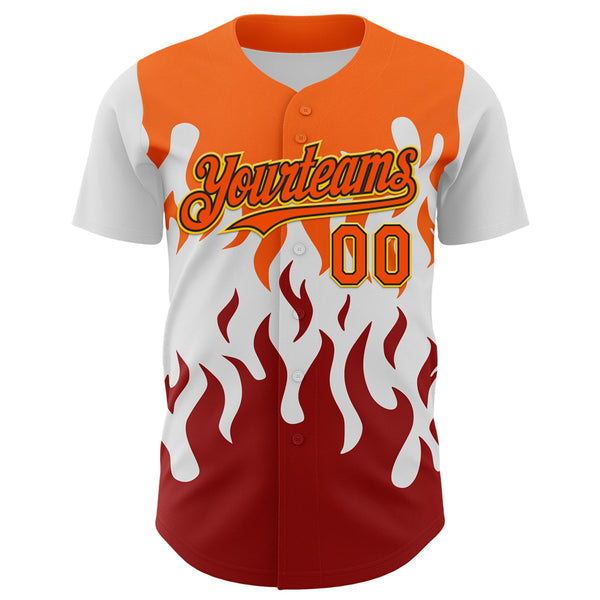Maxcorners Custom White Orange Red Black-Yellow 3D Pattern Design Rave Party Flame Premium Baseball Jersey LM0210