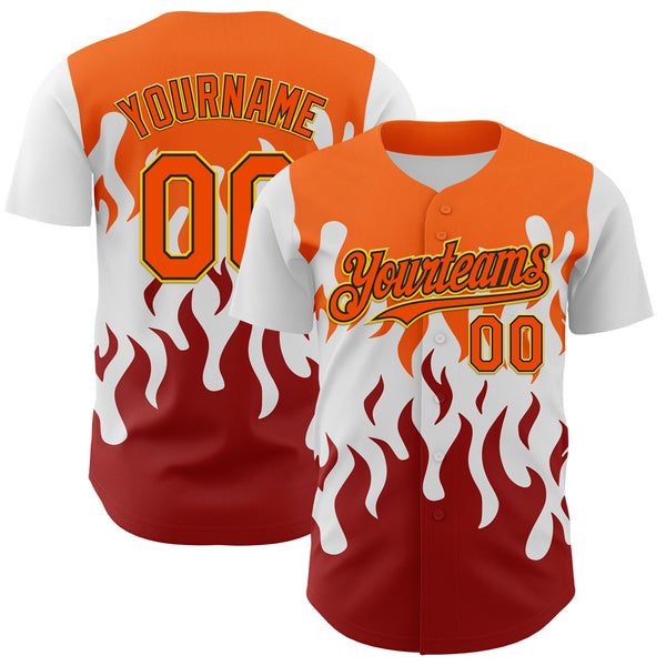 Maxcorners Custom White Orange Red Black-Yellow 3D Pattern Design Rave Party Flame Premium Baseball Jersey LM0210