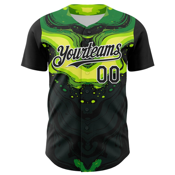 Maxcorners Custom Black Green-White 3D Pattern Design Rave Party Poison Liquid Premium Baseball Jersey LM0210