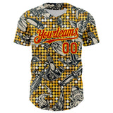 Maxcorners Custom Black Red-Yellow 3D Pattern Design Rave Party Tattoos Disco Premium Baseball Jersey LM0210