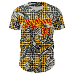 Maxcorners Custom Black Red-Yellow 3D Pattern Design Rave Party Tattoos Disco Premium Baseball Jersey LM0210