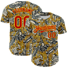 Maxcorners Custom Black Red-Yellow 3D Pattern Design Rave Party Tattoos Disco Authentic Baseball Jersey
 LM0609
