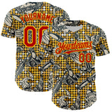 Maxcorners Custom Black Red-Yellow 3D Pattern Design Rave Party Tattoos Disco Premium Baseball Jersey LM0210