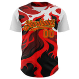 Maxcorners Custom White Orange Black-Yellow 3D Pattern Design Rave Party Flame Lava Premium Baseball Jersey LM0210
