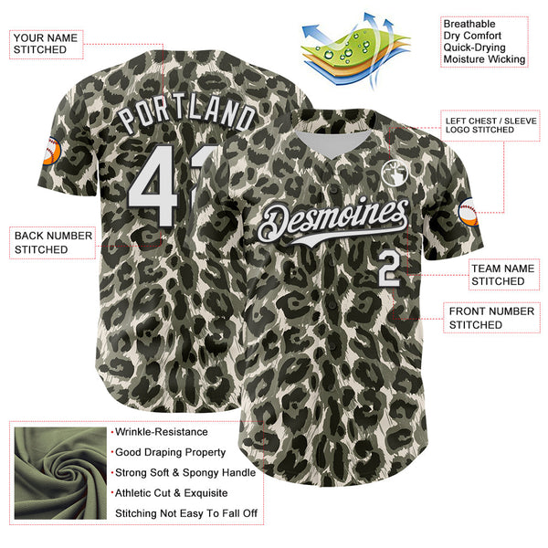 Maxcorners Custom Cream White-Black 3D Pattern Design Rave Party Animal Leopard Print Premium Baseball Jersey LM0210