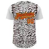 Maxcorners Custom White Orange Black-Yellow 3D Pattern Design Rave Party Animal Zebra Print Premium Baseball Jersey LM0210