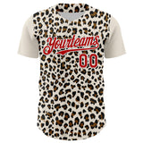 Maxcorners Custom Cream Red-White 3D Pattern Design Rave Party Animal Leopard Print Premium Baseball Jersey LM0210
