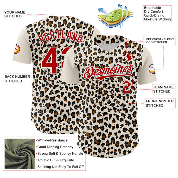 Maxcorners Custom Cream Red-White 3D Pattern Design Rave Party Animal Leopard Print Premium Baseball Jersey LM0210