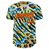 Maxcorners Custom White Red-Gold 3D Pattern Design Rave Party Animal Tiger And Leopard Print Premium Baseball Jersey LM0210