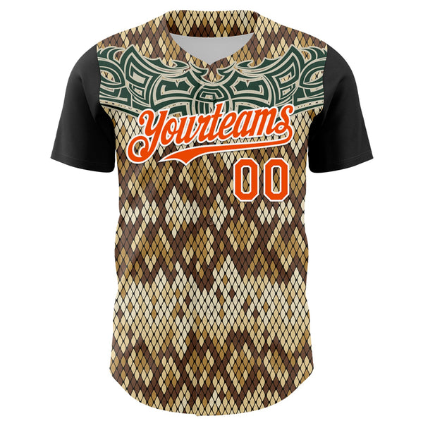 Maxcorners Custom Black Orange-White 3D Pattern Design Rave Party Animal Snake Python Print Premium Baseball Jersey LM0210