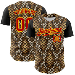 Maxcorners Custom Black Red-Gold 3D Pattern Design Rave Party Animal Snake Python Print Premium Baseball Jersey LM0210