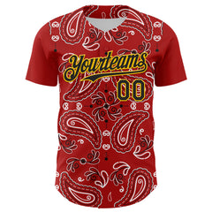 Maxcorners Custom Red Black-Gold 3D Pattern Design Rave Party Paisley Bandana Premium Baseball Jersey LM0210