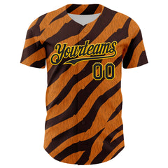 Maxcorners Custom Orange Black-Gold 3D Pattern Design Rave Party Tiger Print Premium Baseball Jersey LM0210
