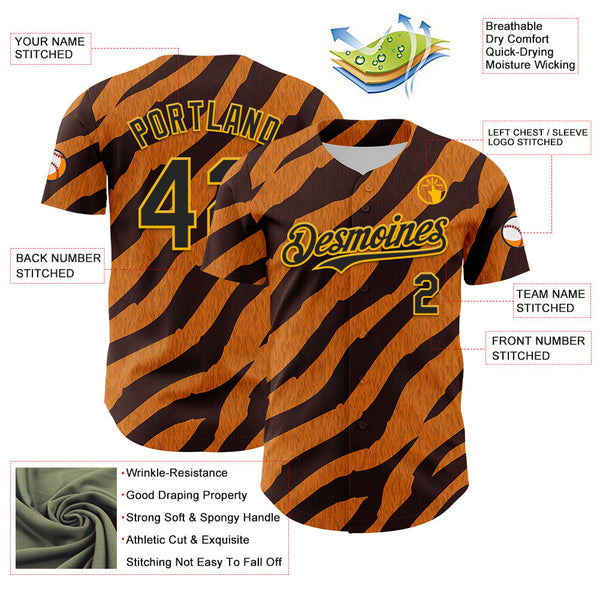Maxcorners Custom Orange Black-Gold 3D Pattern Design Rave Party Tiger Print Premium Baseball Jersey LM0210