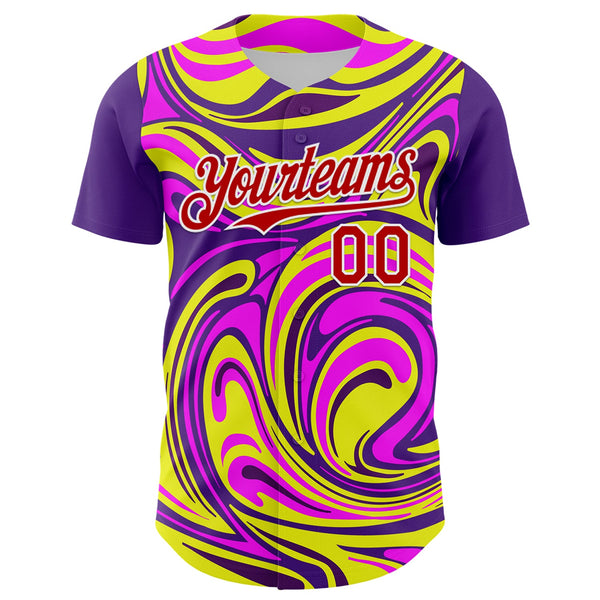 Maxcorners Custom Purple Red-White 3D Pattern Design Rave Party Marble Lava Premium Baseball Jersey LM0210