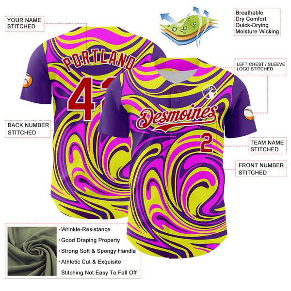 Maxcorners Custom Purple Red-White 3D Pattern Design Rave Party Marble Lava Premium Baseball Jersey LM0210