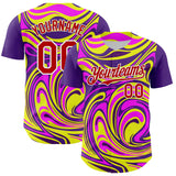 Maxcorners Custom Purple Red-White 3D Pattern Design Rave Party Marble Lava Premium Baseball Jersey LM0210