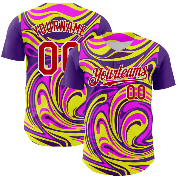 Maxcorners Custom Purple Red-White 3D Pattern Design Rave Party Marble Lava Premium Baseball Jersey LM0210