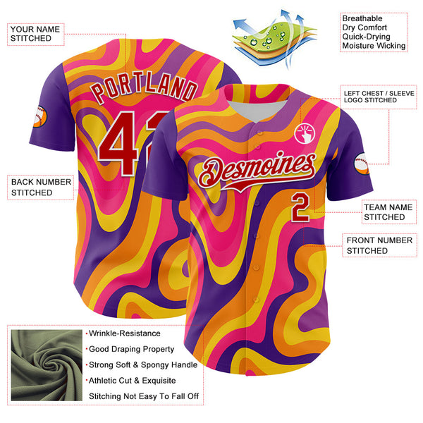 Maxcorners Custom Purple Red-White 3D Pattern Design Rave Party Marble Lava Premium Baseball Jerseys LM0210