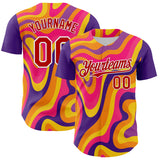 Maxcorners Custom Purple Red-White 3D Pattern Design Rave Party Marble Lava Premium Baseball Jerseys LM0210