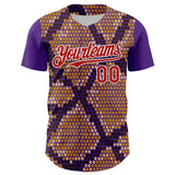 Maxcorners Custom Purple Red-White 3D Pattern Design Rave Party Animal Snake Python Print Premium Baseball Jersey LM0210