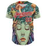 Maxcorners Custom Green Red-White 3D Pattern Design Rave Party Trippy Magic Mushroom Premium Baseball Jersey LM0210
