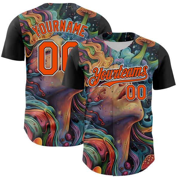 Maxcorners Custom Green Orange Black-White 3D Pattern Design Rave Party Trippy Magic Mushroom Premium Baseball Jersey LM0210