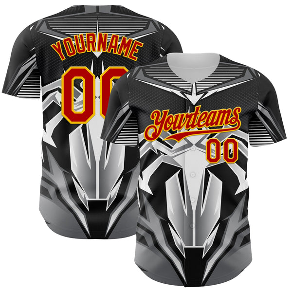 Maxcorners Custom Black Red-Yellow 3D Pattern Design Burner Costumes Mecha Premium Baseball Jersey LM0210