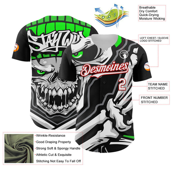 Maxcorners Custom Black White-Red 3D Pattern Design Burner Costumes Skull Premium Baseball Jersey LM0210