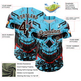 Maxcorners Custom Blue Brown-White 3D Pattern Design Burner Costumes Cyber Skull Premium Baseball Jersey LM0210