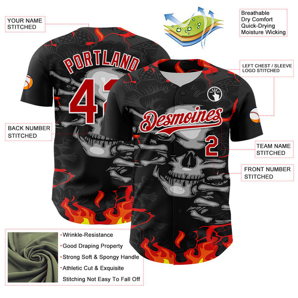 Maxcorners Custom Black Red-White 3D Pattern Design Burner Costumes Hellfire Skull Premium Baseball Jersey LM0210