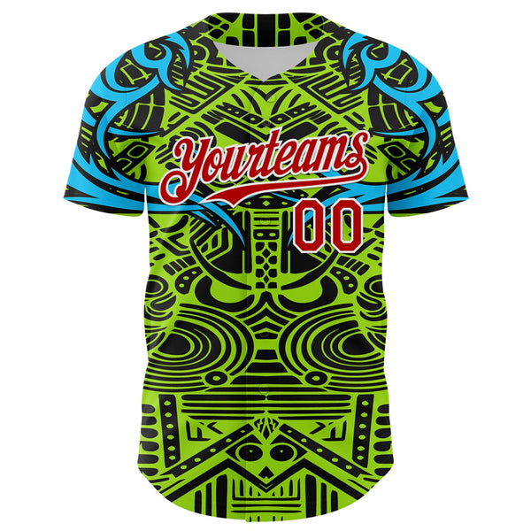 Maxcorners Custom Green Red Blue Black-White 3D Pattern Design Burner Costumes Tribal Premium Baseball Jersey LM0210
