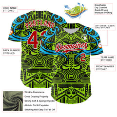 Maxcorners Custom Green Red Blue Black-White 3D Pattern Design Burner Costumes Tribal Premium Baseball Jersey LM0210