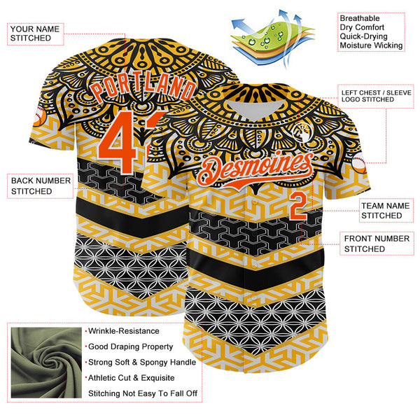Maxcorners Custom Yellow Orange Black-White 3D Pattern Design Burner Costumes Tribal Premium Baseball Jersey LM0210