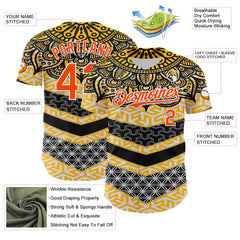 Maxcorners Custom Yellow Orange Black-White 3D Pattern Design Burner Costumes Tribal Premium Baseball Jersey LM0210