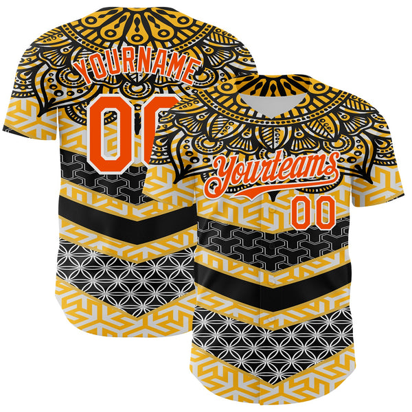 Maxcorners Custom Yellow Orange Black-White 3D Pattern Design Burner Costumes Tribal Premium Baseball Jersey LM0210