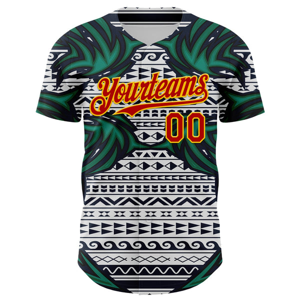 Maxcorners Custom White Red Blue Green-Yellow 3D Pattern Design Burner Costumes Tribal Premium Baseball Jersey LM0210