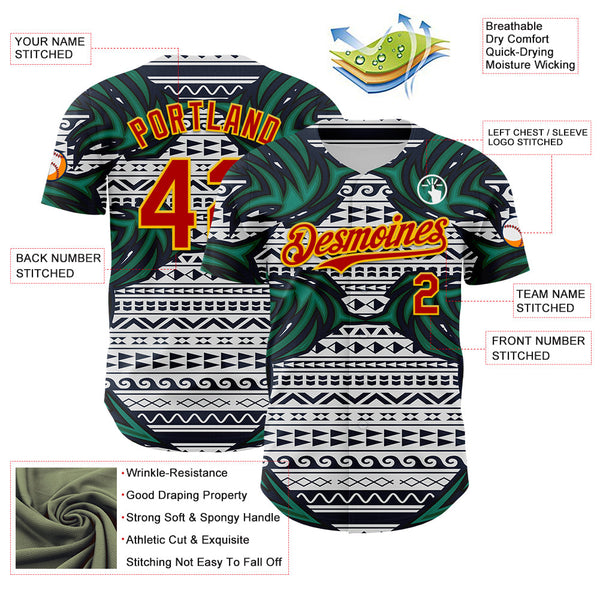 Maxcorners Custom White Red Blue Green-Yellow 3D Pattern Design Burner Costumes Tribal Premium Baseball Jersey LM0210