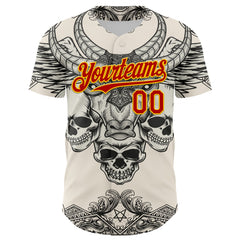 Maxcorners Custom Cream Red-Yellow 3D Pattern Design Burner Costumes Hell Skull Premium Baseball Jersey LM0210