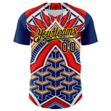 Maxcorners Custom Blue Black Red-Yellow 3D Pattern Design Burner Costumes Tribal Premium Baseball Jersey LM0210