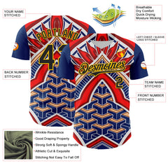 Maxcorners Custom Blue Black Red-Yellow 3D Pattern Design Burner Costumes Tribal Premium Baseball Jersey LM0210
