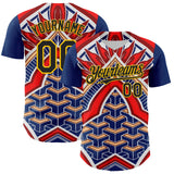 Maxcorners Custom Blue Black Red-Yellow 3D Pattern Design Burner Costumes Tribal Premium Baseball Jersey LM0210