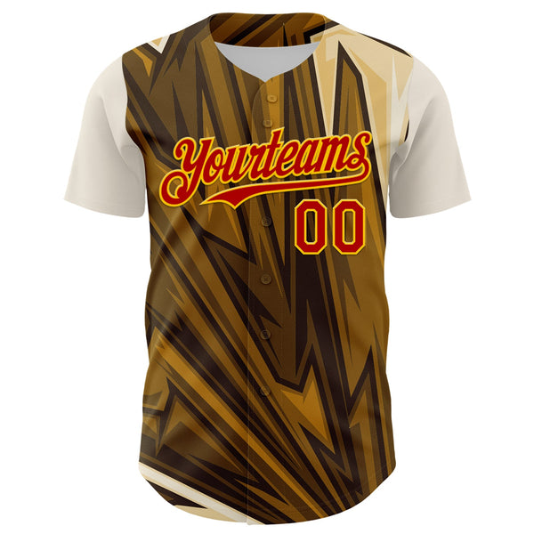 Maxcorners Custom Brown Red-Yellow 3D Pattern Design Burner Costumes Desert Premium Baseball Jersey LM0210