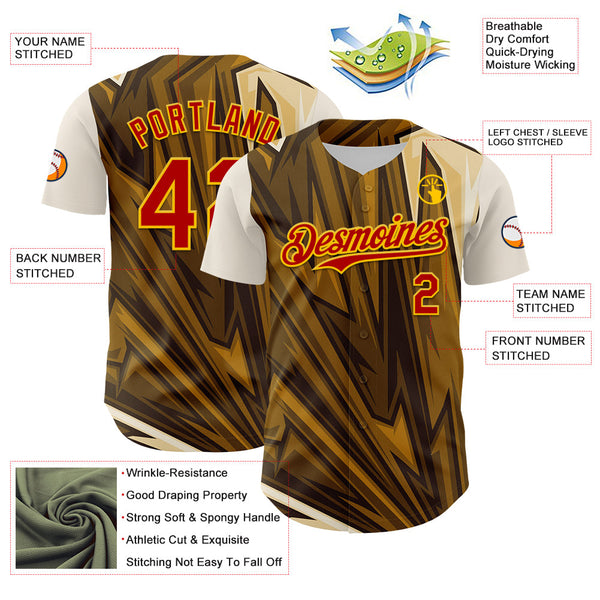 Maxcorners Custom Brown Red-Yellow 3D Pattern Design Burner Costumes Desert Premium Baseball Jersey LM0210